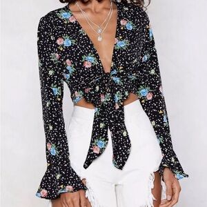 Nasty Gal galaxy floral print tie top